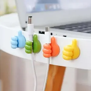 30pcs Colorful Silicone Thumb Wall Hooks - Self-Adhesive Cable Clips & Key Hangers, No-Drill Multi-Use Organizer for Office, Home, or Workspace (Blue, Green, Orange, Yellow), Workspace Organization | Creative Cable Clips | Silicone Construction