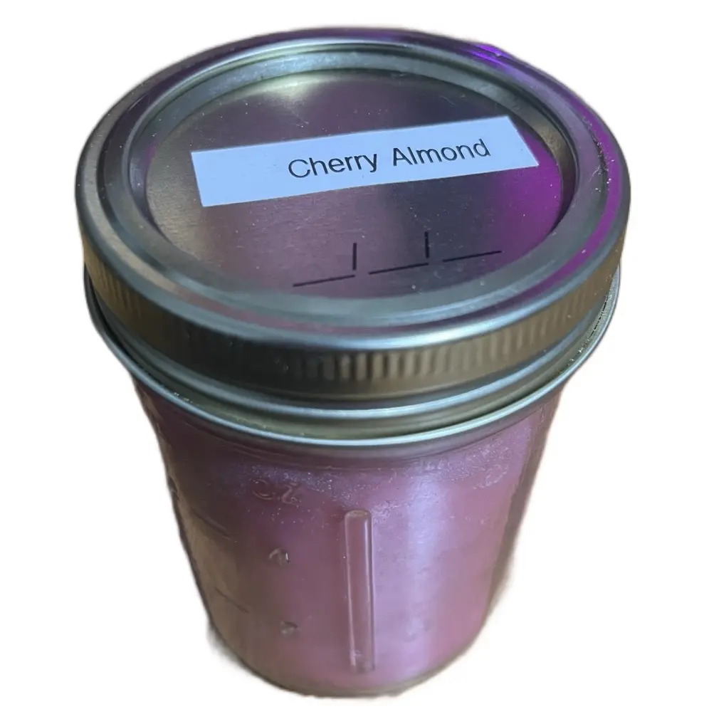 Cherry Almond scented Soy Candle in 8 oz Clear Glass Mason Jar