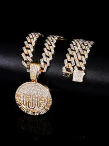 1Pcs Hip Hop Punk Shield Pendant Cuban Chain Necklace for Men and Women Iced out Blingbling Necklace Suitbale for as a Gift for Mom and Girlfriend Punk Style Accessory Cuban Link Necklace