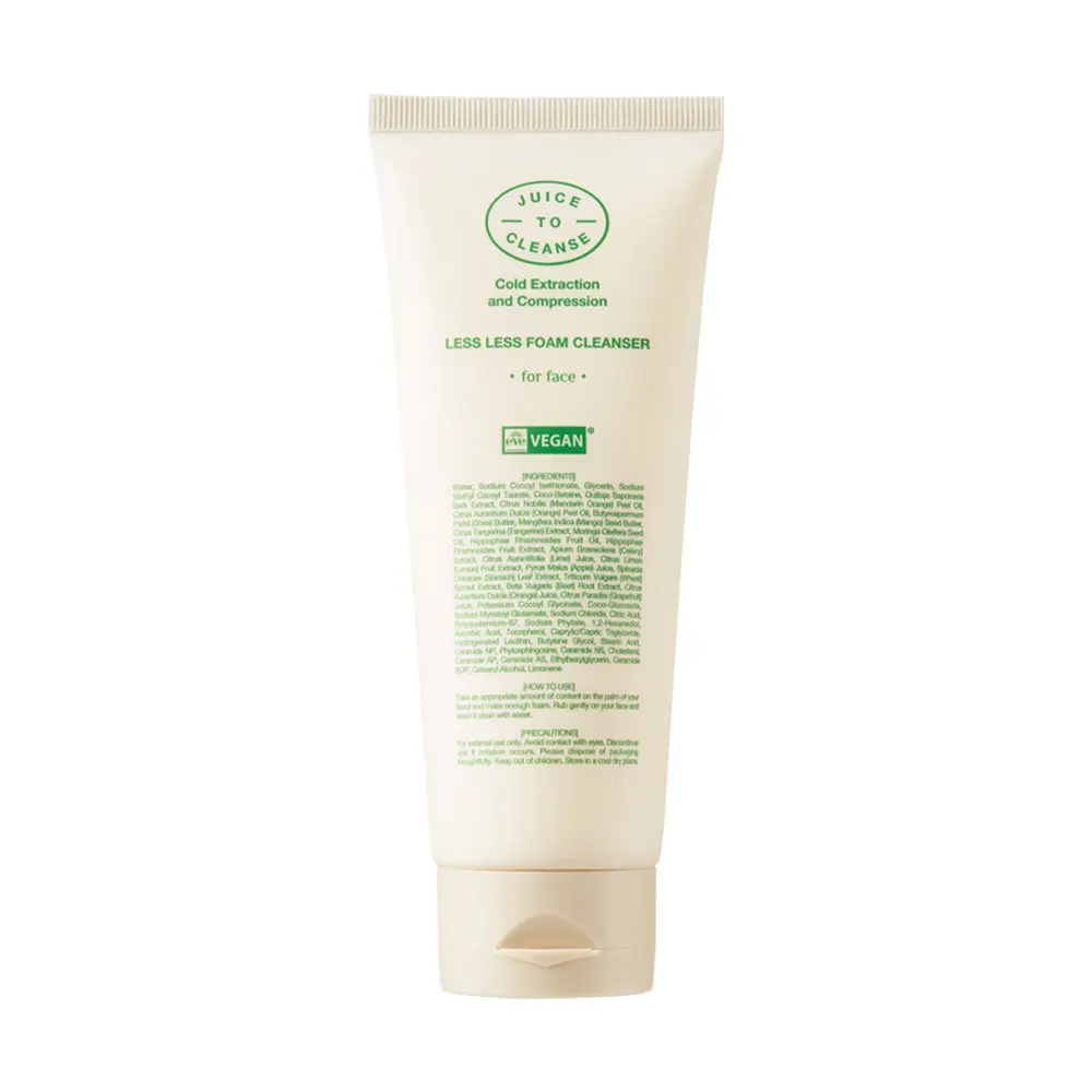 Juice to Cleanse LESS LESS FOAM CLEANSER Vegan Facial Wash 160g Gentle Daily Cleansing Cream-to-Foam Texture Hydrating Skin Repair for Sensitive Skin