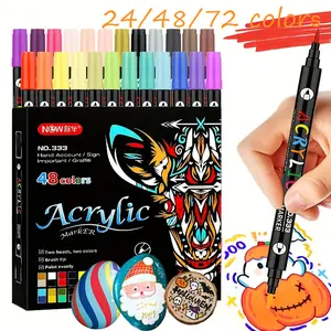 24/48/72Colors Acrylic Paint Markers Pen, Dual Tip Acrylic Paint Markers with Brush And Fine Tips for Adults, Wood, Stone, Rock Painting, Glass, Ceramic Surfaces, DIY Crafts Making.School supplies