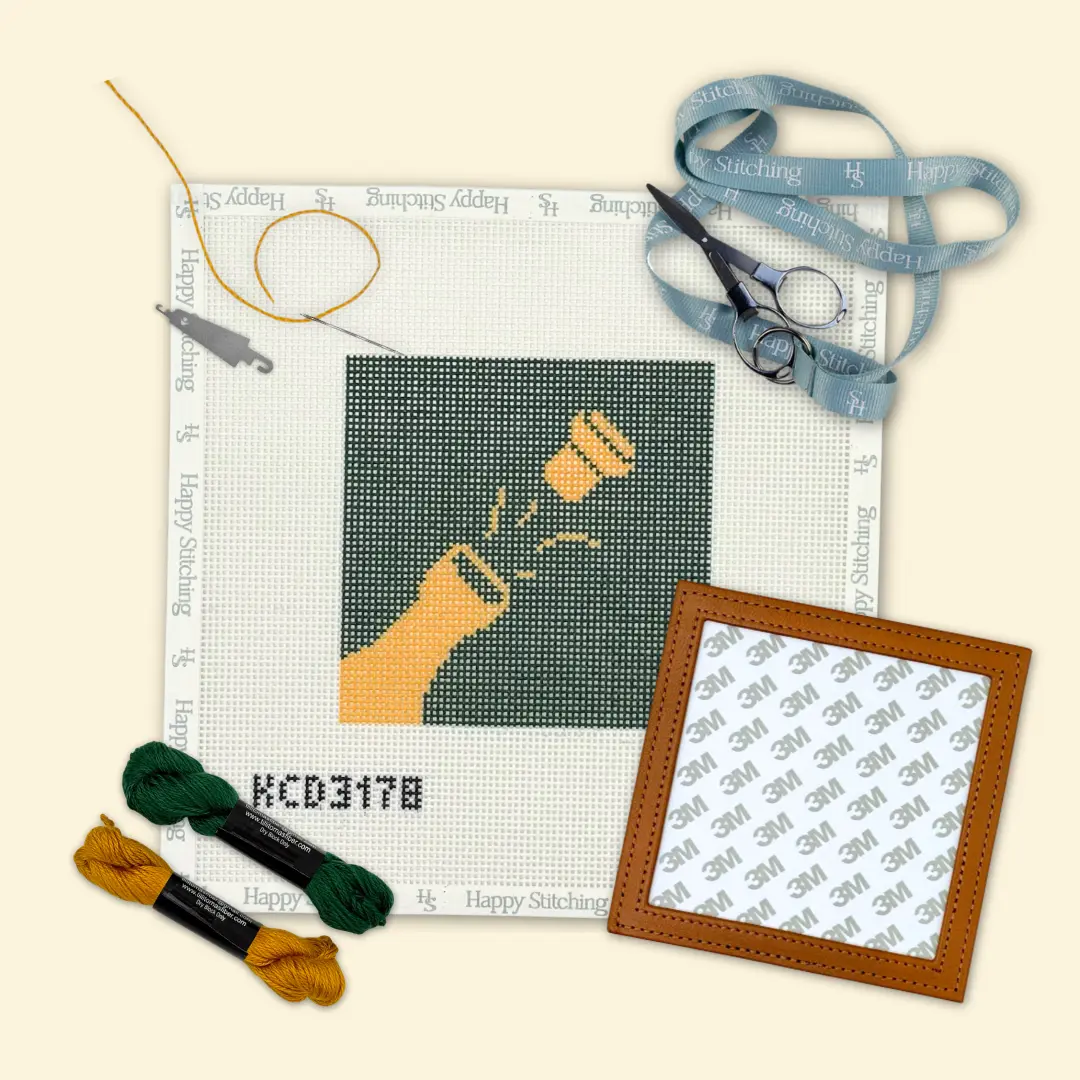 Happy Stitching - Cork Pop Beginner Needlepoint Frame Kit - Needlepoint Self Finishing Kit - Beginner Needlepoint Kit - Craft Kits for Women
