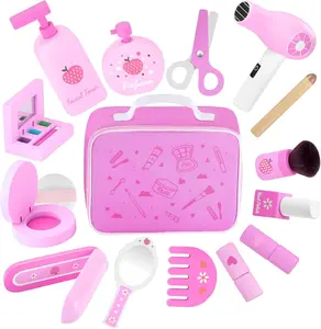 GAGAKU Wooden Makeup Toy Set for Girls - Pretend Play Beauty Salon Kit with Styling Tools, Perfect Christmas & Birthday Gift for 3-7 Year Olds