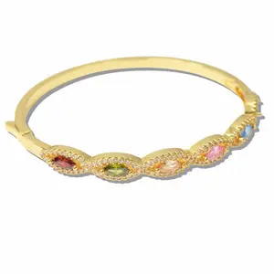 Gold-Tone Multicolor Gemstone Bangle Bracelet with Sparkling CZ Accents for Women's Fashion Jewelry