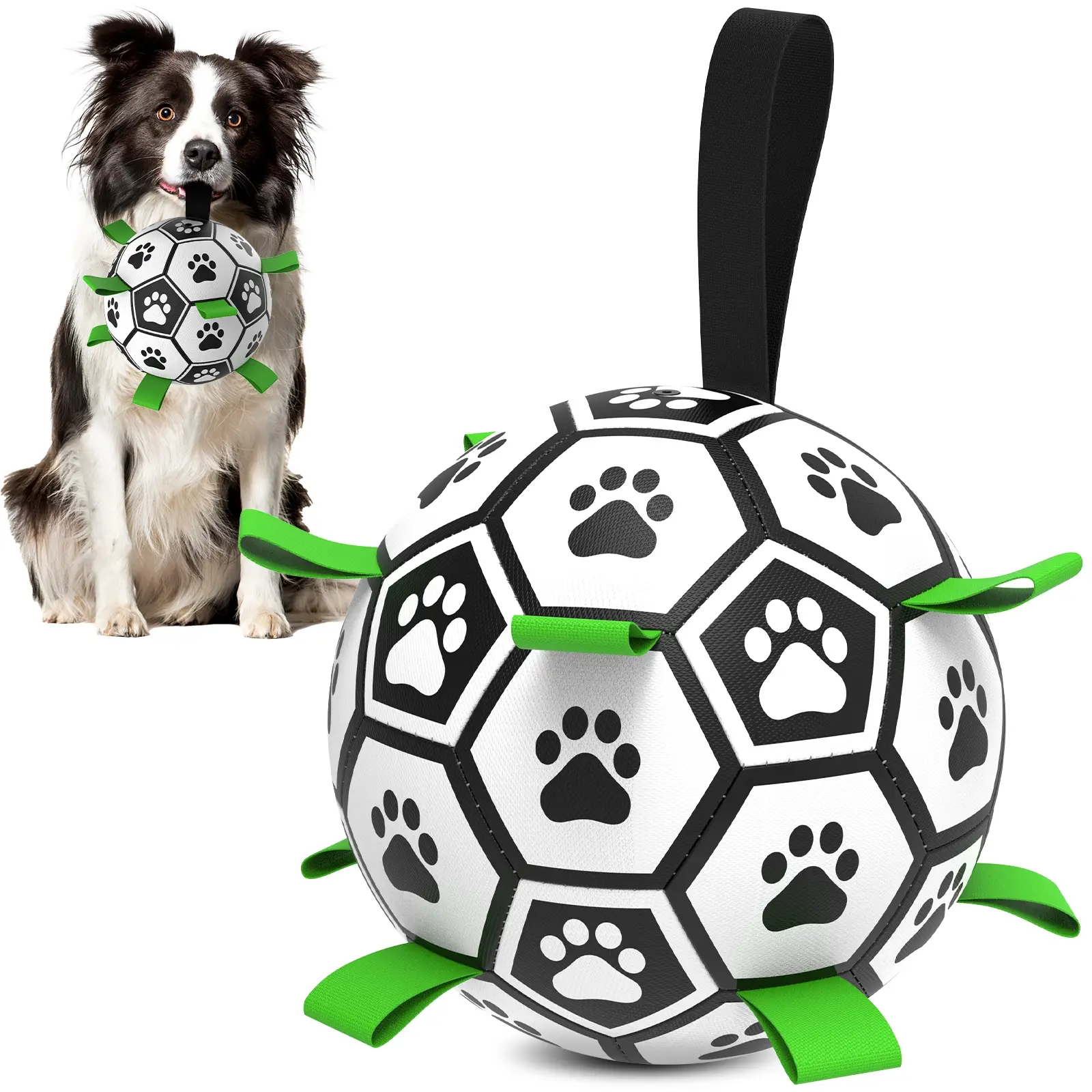 Durable Paw Print Football Dog Toy with Nylon Strap and Hand Pump Perfect for Indoor and Outdoor Chewing Teeth Cleaning Interactive Play and Summer Bi