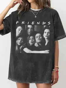 Friends TV Show T-Shirt. Vintage Wash Graphic Tee. Retro 90s Sitcom Shirt. Black & White Cast Photo. Friends Logo Apparel. Gifts For Men And Women. Great Gift For This Christmas Season