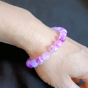 Megan's Bands Fashionable Boho Style Elegant Bangle Bracelet, Jewelry Accessory with Purple-Clear Bicolor Crackle Beads and Semi-Transparent Beads