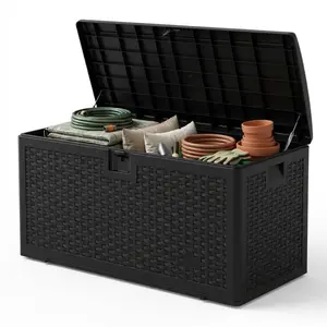 Garvee 99 Gallon Waterproof Large Resin Deck Box 50" L x 26" W x 25" H, Lockable Storage Container for Patio Furniture Cushions, Throw Pillows, Garden Tools, and Pool Floats in Brown