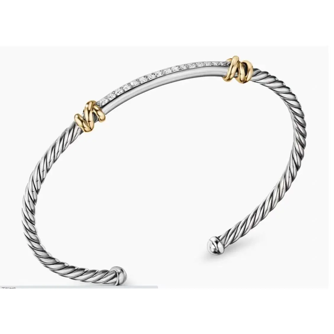 Duo-Color 3mm Gold Plated Wire Edge Bangle | Thin 3mm Gold Rim Wrap Around Silver Base Open Cuff | Mixed Metal Minimalist Stacking Bracelet | Sleek Modern Everyday Accessory for Office, Party, or Date Night
