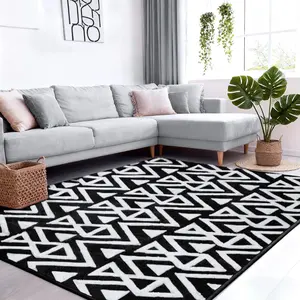 Ultra Soft Geometric Bedroom Rugs Memory Foam Carpet, Black 5 x 8 Feet, Cozy Area Rugs for Living Room Couch Dorm Bedside Kids Girls Teens Room Nursery Decor Floor Mat