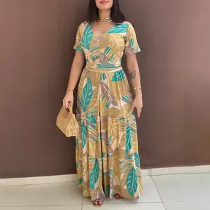 ChicMe Women's Plants Print Short Sleeve Tied Detail Maxi Dress Casual Waist Flowy A Line Dress/Summer Dress ChicMe Women's Plants Print Short Sleeve Tied Detail Maxi Dress Casual Waist Flowy A Line Dress/Summer Dress