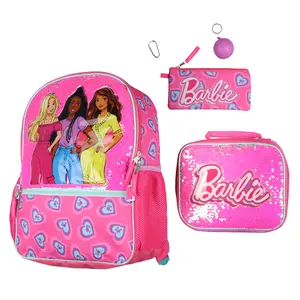 Barbie Backpack Barbie and Friends Magic Sequins 5 PC Set with Matching Lunch Box School Bookbag 16"