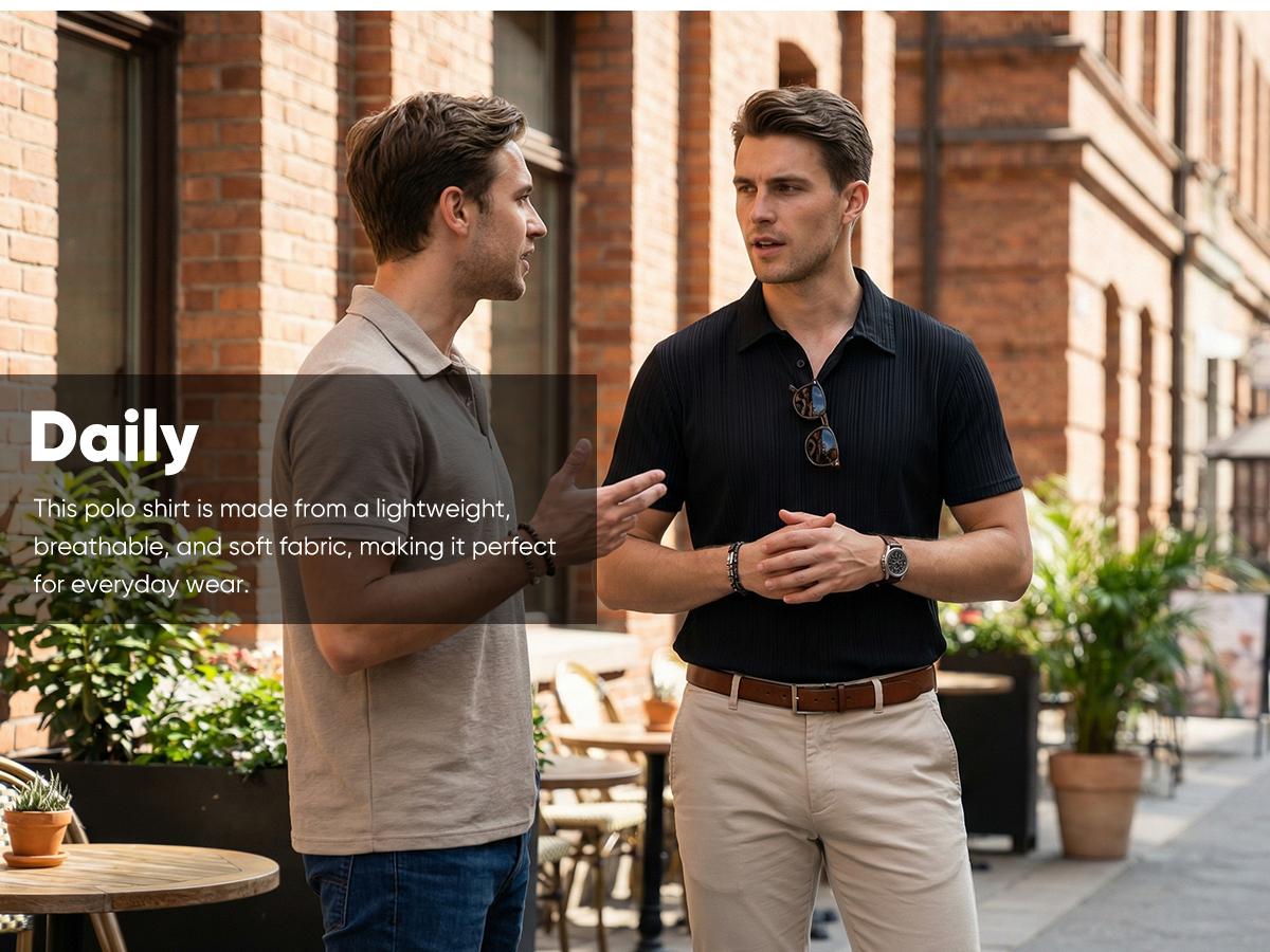 JMIERR 2026 Mens Casual Knit Polo Shirts Stretchy Old Money Textured Short Sleeve Dress Golf Shirts