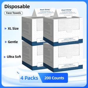 Feel Cosy Disposable Face Towels | XL Size | Ultra Soft, Eco-Friendly & Gentle | 4 Packs 200 Count | Clean Skin Towels for Makeup Removal & Daily Skincare |  Facial Wipes Cleansing Cleanser Cosmetic