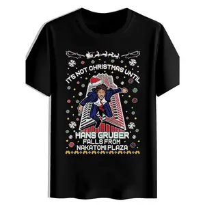 Brand GGOR Men's Black Christmas T-Shirt with Iconic Hans Gruber & Nakatomi Plaza Die Hard Movie Quote - Short Sleeve Round Neck Casual Summer Top for Fans, Holiday Party Outfit