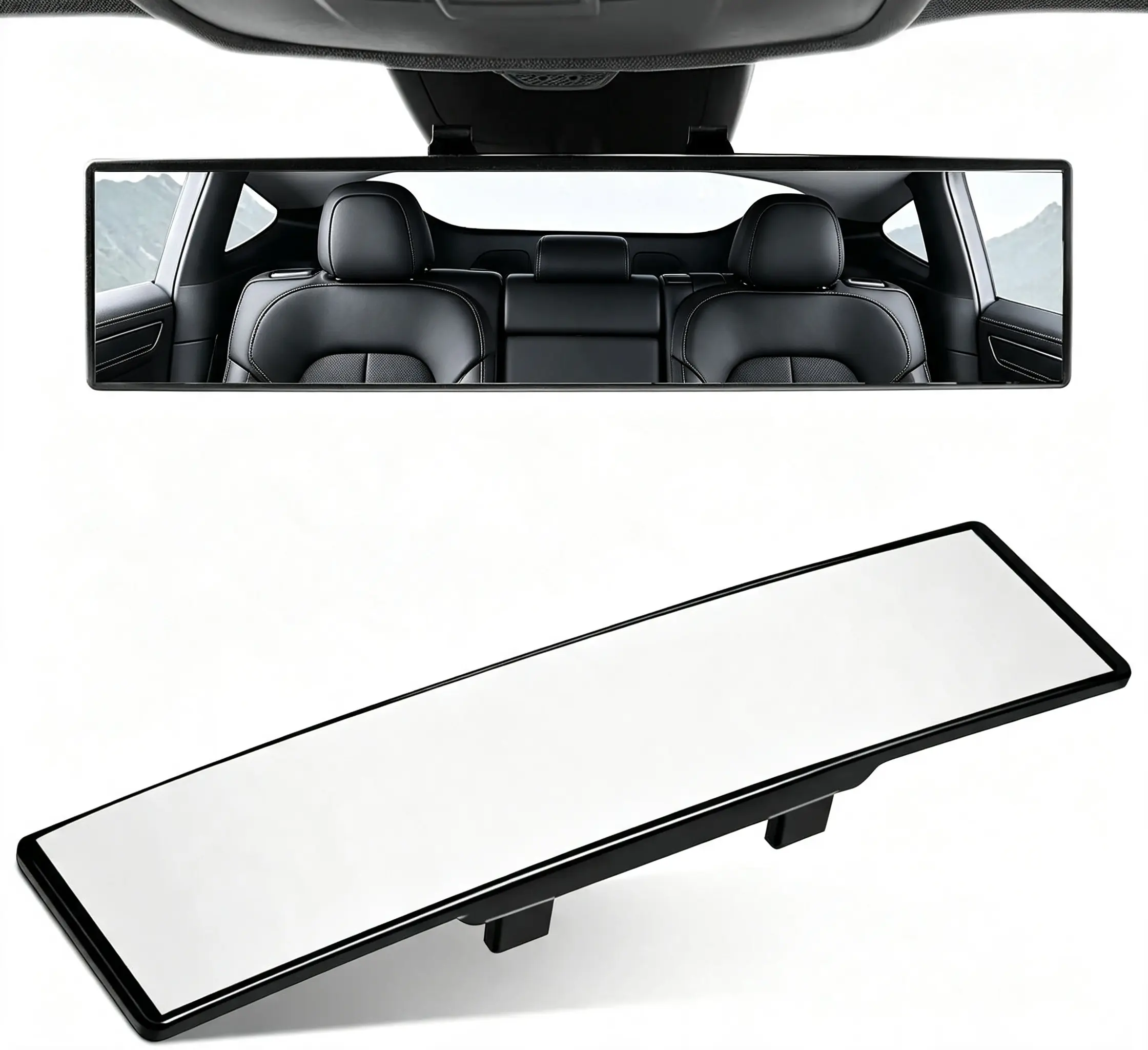 HD Clip-On Panoramic Rearview Mirror, 12-Inch Shockproof Interior Mirror with Wide-Angle Vision, Universal Fit for Cars, SUVs, Trucks, and Vans