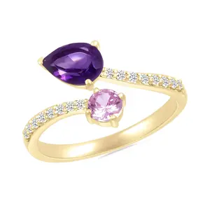 Toi et Moi Ring with Teardrop Amethyst and Round Pink Sapphire