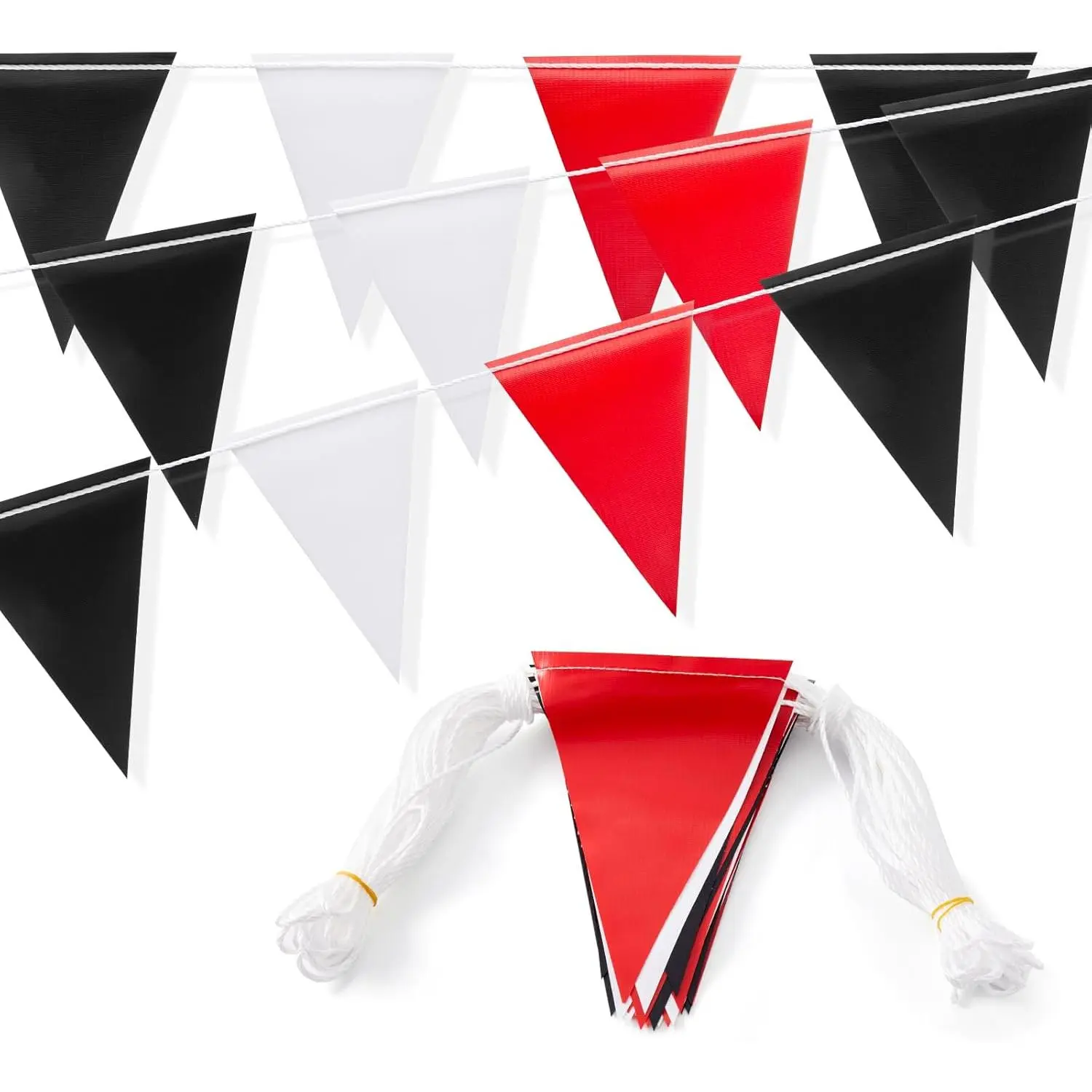 Caution Safety Pennant Flags - 105FT OSHA 500lb Rated Colored Triangle Warning Banner for Hazard Zones  Construction Traffic and Event Precautions(RED+WHITE+BLACK 45PCS)