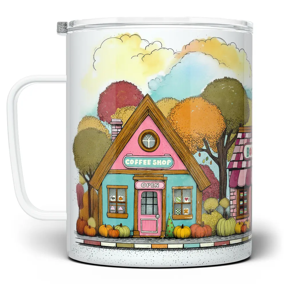 LOFTIPOP Whimsical Fall Storefront Shops Mug, Cozy Autumn Gifts, Designed and Printed in the USA by Loftipop