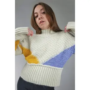 Geo Colorblock Funnel Neck Sweater