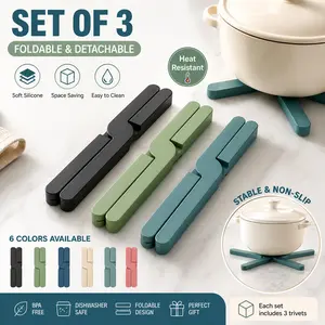 3PCS Foldable Silicone Placemat Set with Removable X-Shaped Cup Mat, Heat Resistant Non-Slip Table Mats, Washable Reusable Dining & Kitchen Counter Protector