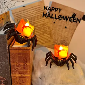2 pieces Halloween, spider, candle lamp, LED electronic light, night light, party atmosphere, decoration, ornament, photography, prop