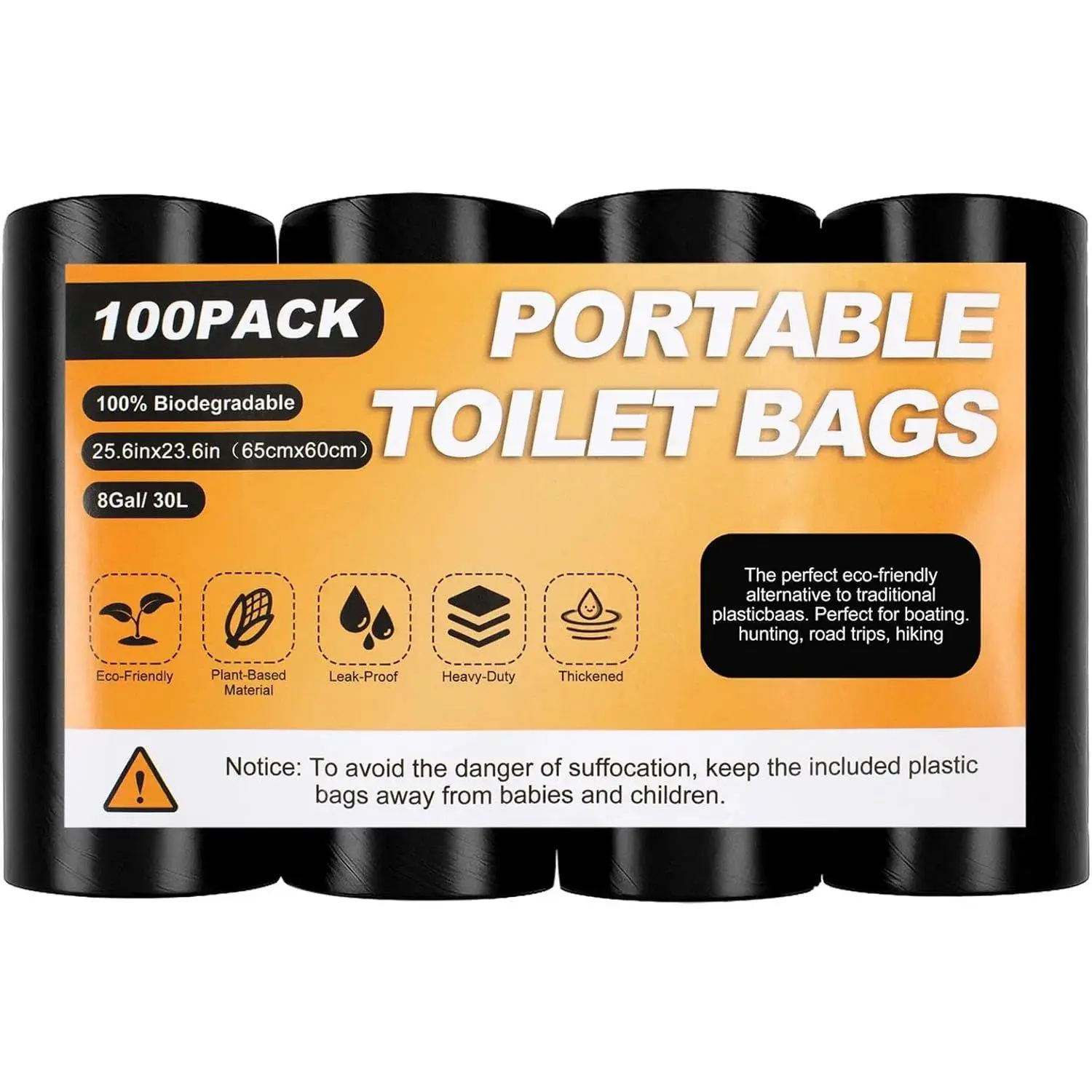 100 Portable Toilet Bags, Camping Toilet Bags,Toilet Replacement Bags, Biodegradable Porta Potty Bags, Toilet Waste Bags for 5 Gallon Bucket Toilet Portabletoilet
