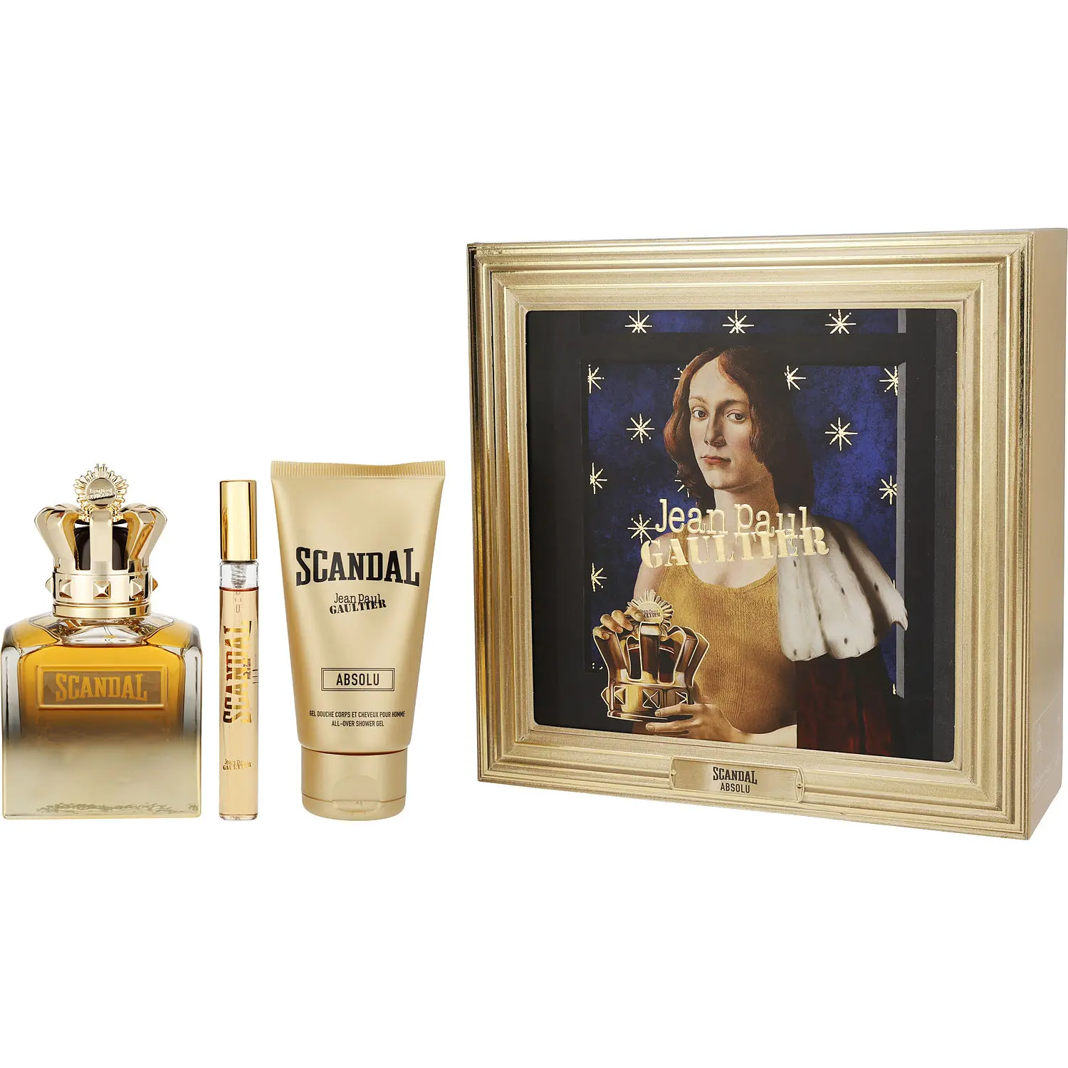 Jean Paul Gaultier Scandal Absolu Pour Homme Set-Parfum Concentre Spray 3.4 Oz & Shower Gel 2.5 Oz & Parfum Concentre Spray 0.34 Oz Mini For Men