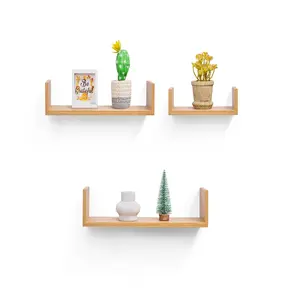 3-Set 14-in MDF Floating Wall-Mounted Picture Ledge Shelves, Lightweight Decorative Storage Shelves with 12-Lb Load Capacity, Easy Installation for Nursery, Living Room Decoration