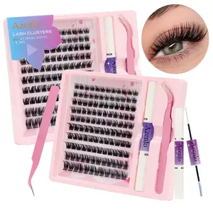 Lash Extension Kit | Lash Clusters Individual Lashes with Bond and Seal Tweezers Lash Remover Eyelash Extensions False Eyelashes with Glue for Beginner DIY at Home 10-16mm C/Curl