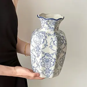 1pc Blue And White Porcelain Vases, Retro Home Decoration Vases, Adding French Country Elegance To The Home, Gifts, Home Decoration Ornaments, Flower Arrangement Art