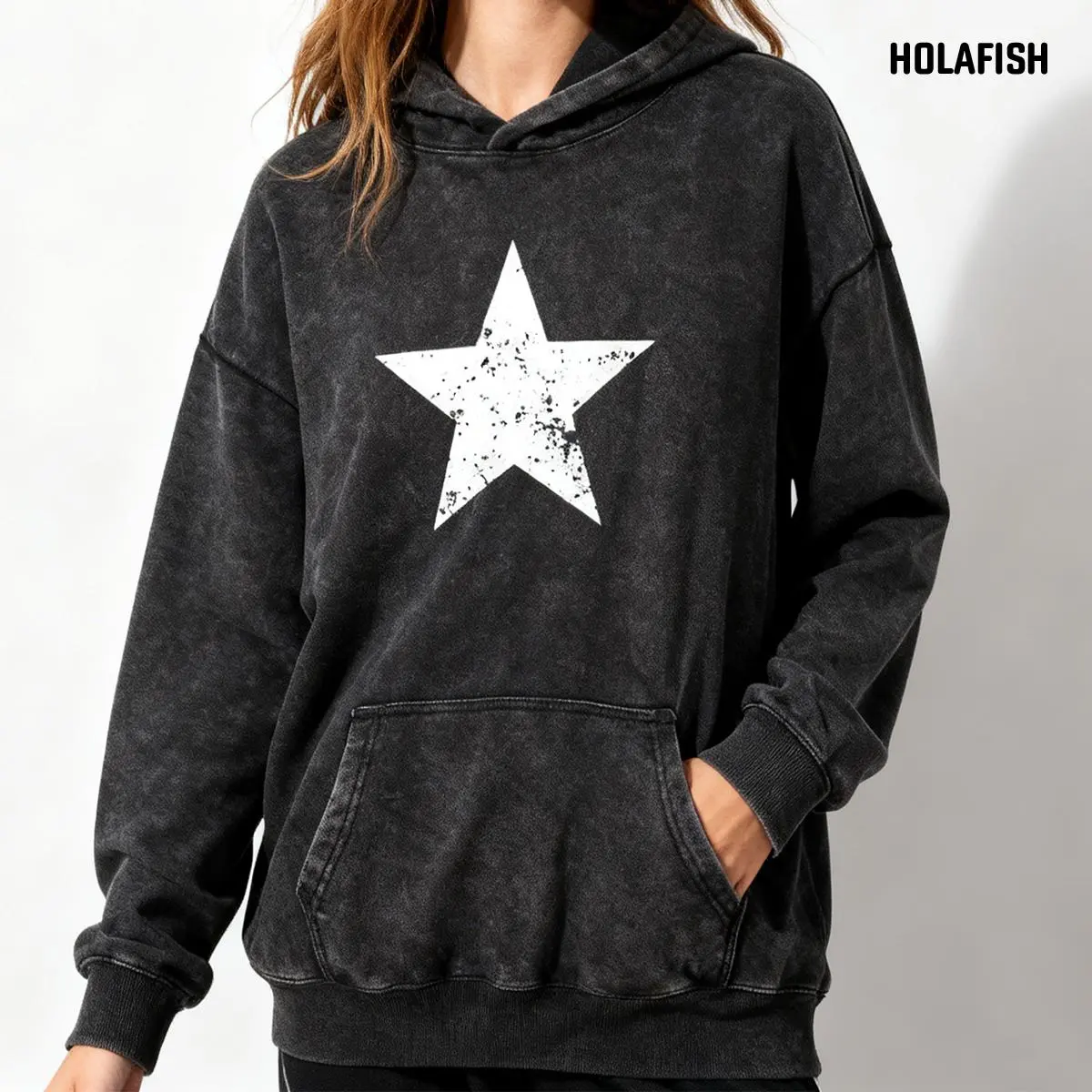 Holafish Hoodie Acid Wash Mens Oversized Hoodies Print Pullover Women Fall Acid Wash Hoodie Streetwear Vintage Hooded Sweatshirt,Couple hoodies Valentine's Day Christmas Gift summervibes