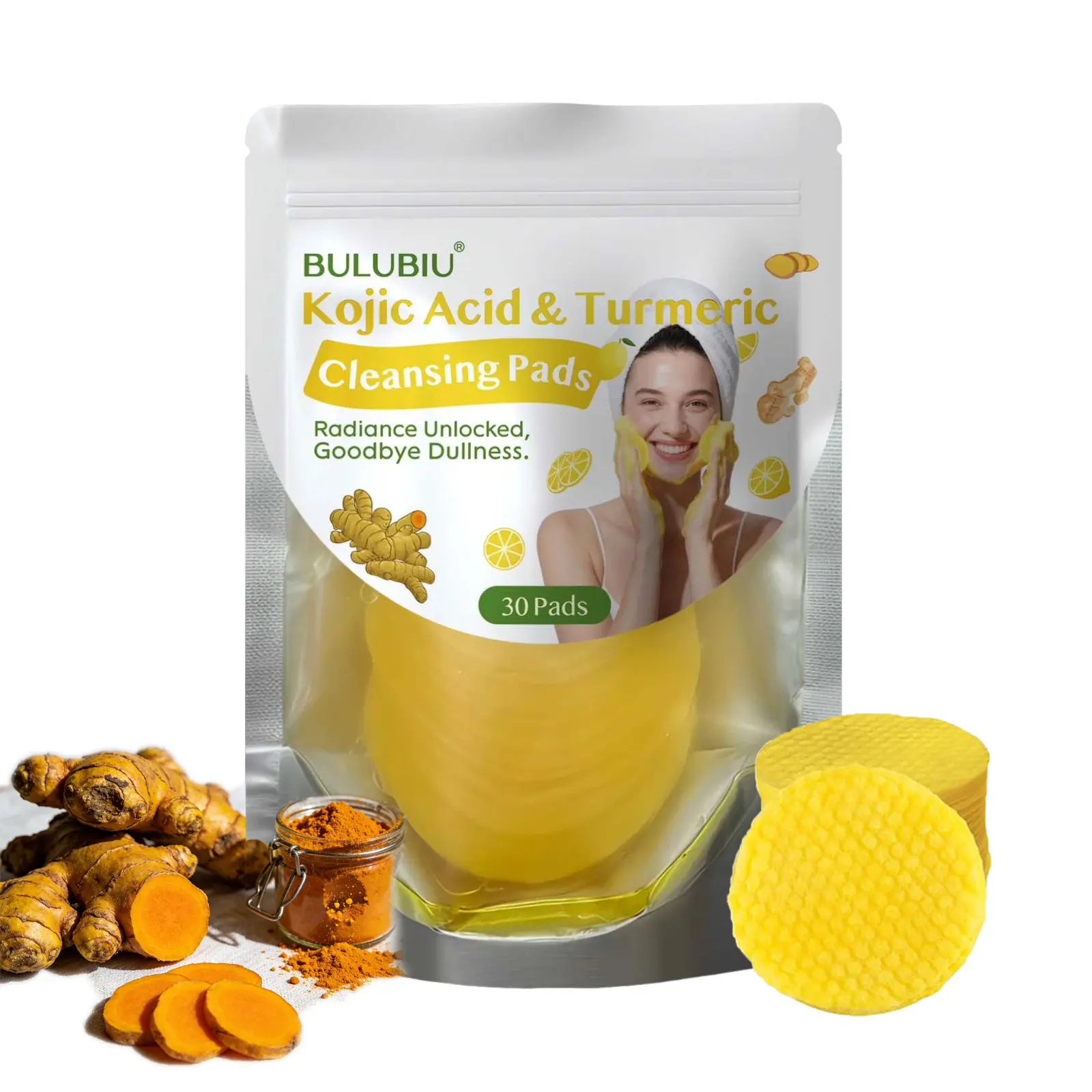 30-Count Kojic Acid & Turmeric Cleansing Pads, Soft Exfoliating Cotton Face Pads for Daily Cleansing, Makeup Removal, Uneven Tone, summerwins, Makeup Remover, Lightweight, Gift, Radiant, Cotton Pads, Hydrating