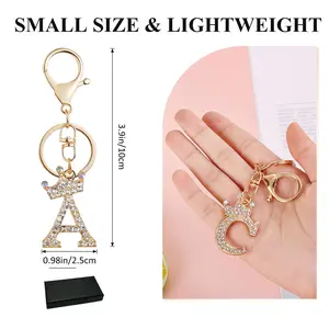 Sparkling Initial Letter Keychain with Gold Crown, Personalized A-Z Rhinestone Charm Attachment for Women's Handbag & Car Keys, Keychain Attachment Charms & Twillies, Sparkly Initial Charms & Twillies