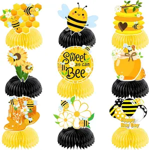 Bee Baby Honeycomb Centerpieces, 9 Pcs Bee Baby Shower Centerpieces Bumble Bee Honeycomb Centerpieces for Birthday Party Baby Shower Table Supplies Bee Day Themed Party Decorations