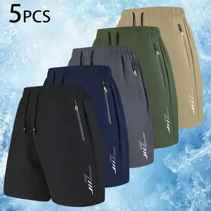 Men's summer adjustable elastic drawstring waist shorts with pocket zipper design, printed style, suitable for everyday wear, casual fashion, breathable and quick-drying, ideal for outdoor workouts.