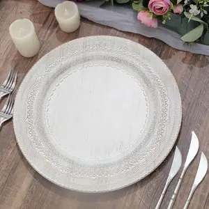 6-Pack Acrylic Charger Plates 13" Round White Lace Embossed Rim - Rustic Plastic Decorative Charger Tableware