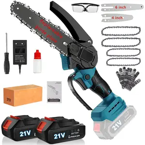 4+6 Inch Mini Chainsaw-  Electric Mini Chain Saw Cordless Battery Powered One-Hand Tree Trimming Saw, Portable Gardening Gadgets for Men
