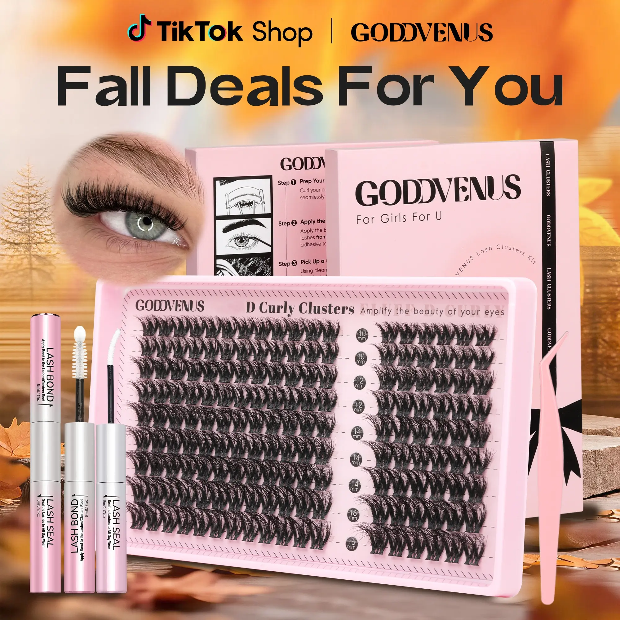 Goddvenus Lash Clusters Russian Volume D Curl Wispy Eyelash Clusters for Big-Eye Filter Effect, Rich & Glamorous Individual Lashes 10-16mm, Full-volume DIY Cluster Eyelash Extensions That Still Feel Lightweight