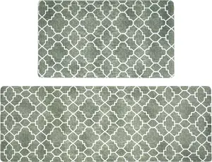 Kitchen Mat Set of 2, Anti- Cushioned Kitchen Mats for Floor,  Non Slip Comfort Standing Mat, Boho Kitchen Rug for Kitchen Decor, Sink, Office, 17"x30"+17"x47", Sage Green