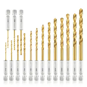 Hex Shank Drill Bit Set (13Pcs Set+3 Pcs Free),  4341 HSS Titanium Impact Hex Drill Bits for , Steel, Metal, Plastic, Quick Change Design (1/16 -1/4 )