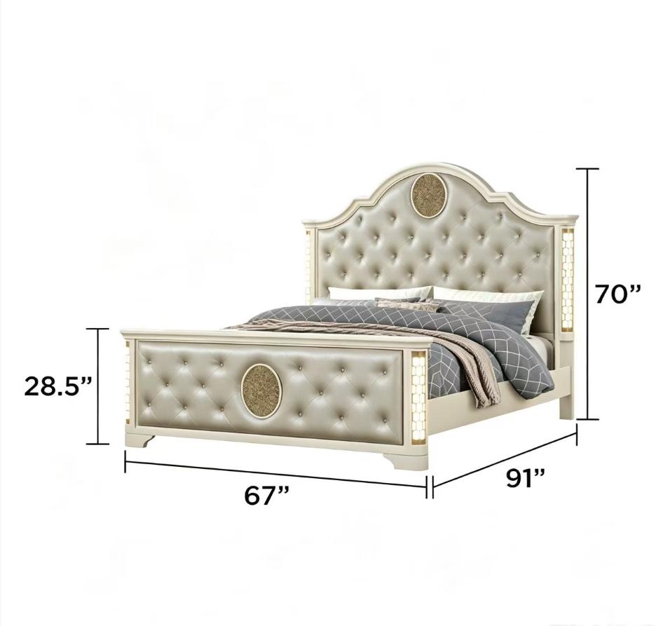 Bellemave JASMINE Queen 4-Pc LED Wood Vanity Set - Beige Indoor Furniture with Vanity, Dresser, Nightstand, Headboard, LED-Light for Bedroom Decor, Dorm Essentials Bellemave JASMINE Queen 4-Pc LED Wood Vanity Set - Beige Indoor Furniture with Vanity, Dresser, Nightstand, Headboard, LED-Light for Bedroom Decor, Dorm Essentials