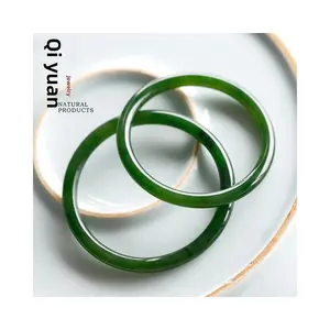 QiYuan Jade Round Bar Layered Ding-Dong Bracelet for Women Hetian Jade Simple Beautiful Spinach Green Jade Natural Products Moldavite Spiritual Growth Pendant Rainbow Crystal Jewelry Accessory Set real  jade  stone