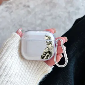 Divine Figure Reverence Pattern TPU Soft Protective Case for Apple AirPods 4/3/2/1/Pro/Pro2 Transparent Earphone Cover with Keychain Attachment