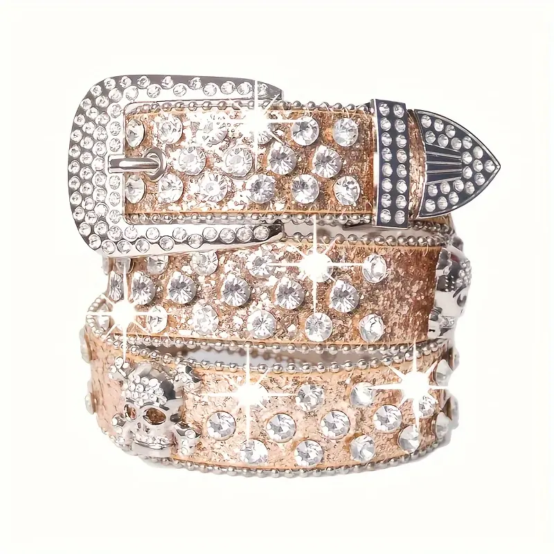 Skull Head Rivet Rhinestone Bb Belt Fashion Solid Color Glitter PU Belt Cowboy Jeans Belt Women Girls Men - TikTok Shop Skull Head Rivet Rhinestone Bb Belt Fashion Solid Color Glitter PU Belt Cowboy Jeans Belt Women Girls Men - TikTok Shop