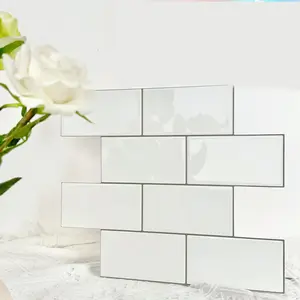 3D Brick Pattern Wall Sticker, 10pcs/set Waterproof Self-adhesive Wall Tile Sticker, High Temperature Resistant Decorative Wallpaper for Kitchen