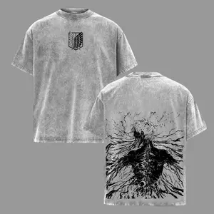 Retro Vintage Limited The Founding Titan Eren Yeager - Attack On Titan Anime Double Printed Washed Tee Unisex Oversize Anime Manga Acid Washed Lightweight Cotton T-Shirt Black