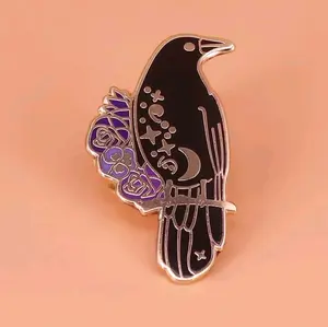 Gold art crow hot pin moon star artist
