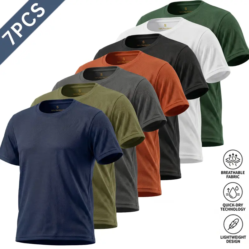 Men’s 7 Pack Summer Loose Short Sleeve Ice Silk Outdoor Running T Shirts, Quick Dry Breathable Tops for Men’s Fitness Workouts
