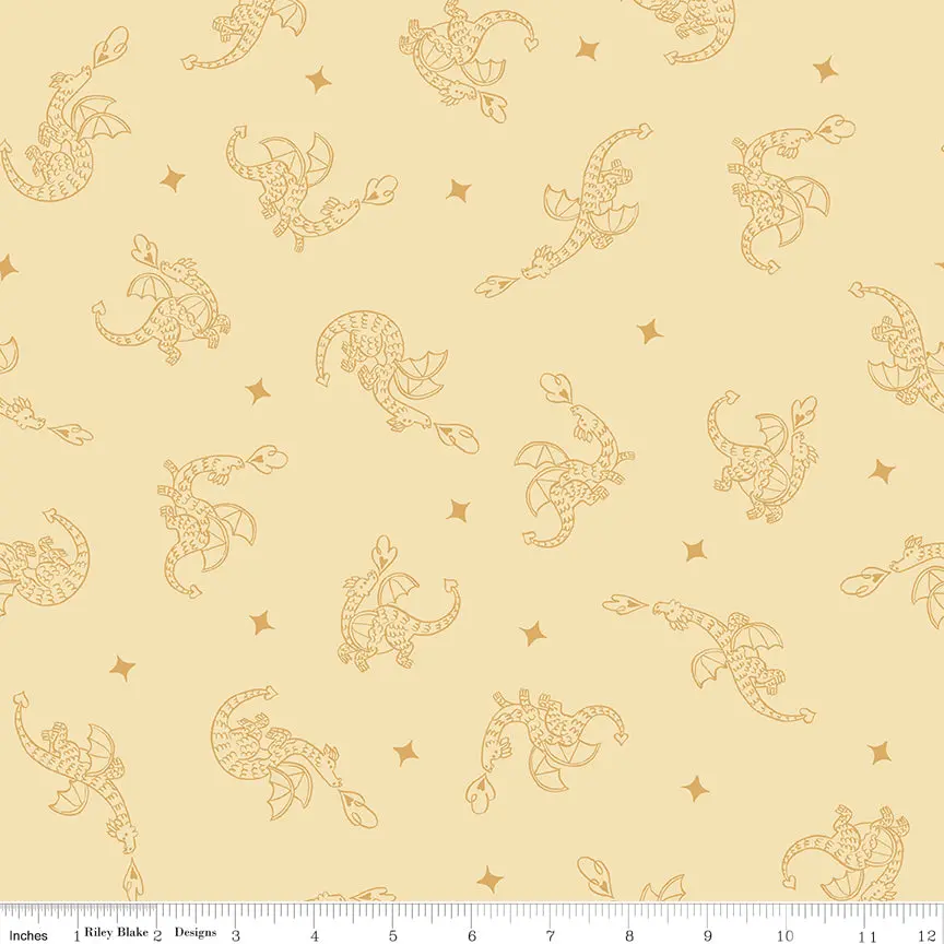 Faraway Kingdom Dragon Flight Sunlight Fabric by the Yard or Fat Quarter - Natalia Juan Abello for Riley Blake Designs Cotton Quilting
